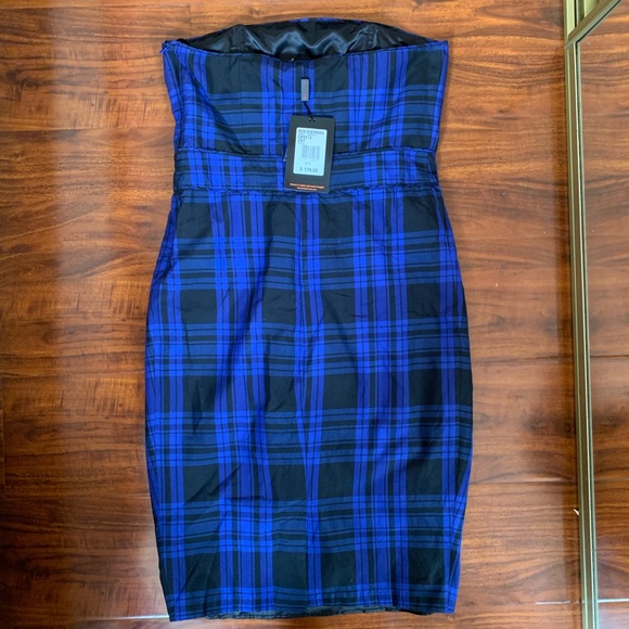 NWT Ben Sherman Strapless Blue Plaid Dress - Picture 4 of 7